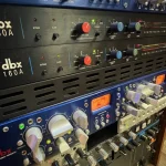dbx compressors and professional audio processing rack at Somni Studios.