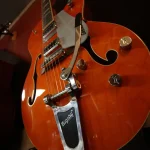 Gretsch hollowbody electric guitar with Bigsby tremolo at Somni Studios.