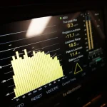 TC Electronic digital loudness meter showing peak and range readings at Somni Studios.